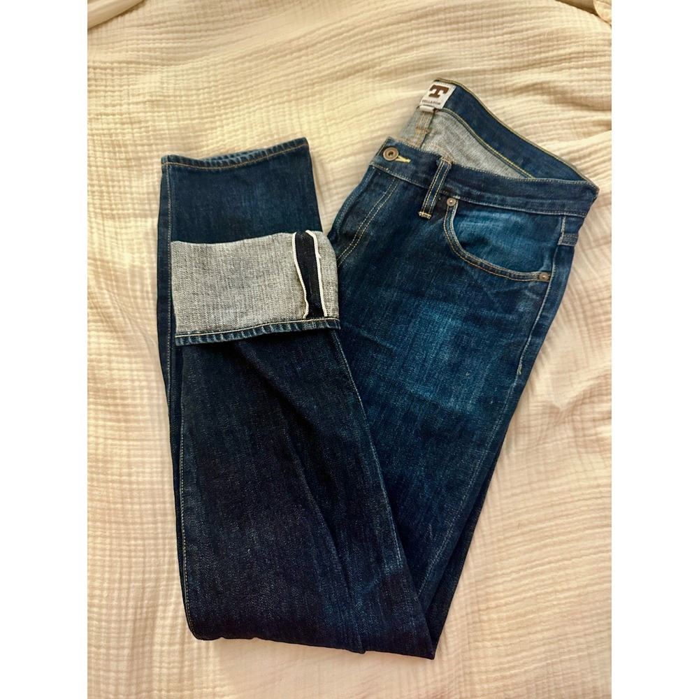 Tellason Selvedge Jeans 35x34 Indigo Blue Straight Leg Slim Tapered Made in USA